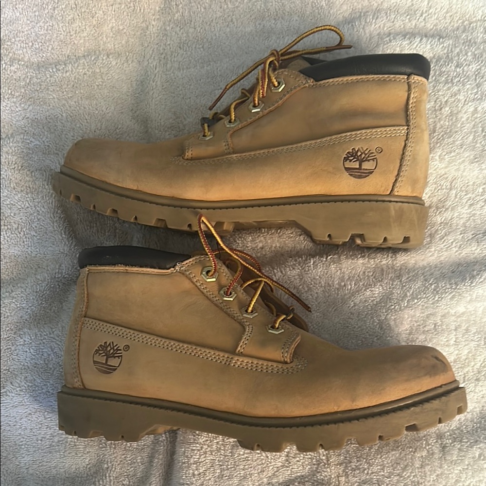 Timberland Tan and Black Ankle Booties with Rugged Sole